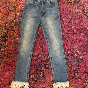 boutique fringe hem jeans